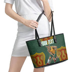 Personalized Kookaburras Field Hockey Leather Tote Bag Kangaroo Australian Indigenous Dot Art Style With Vibrant Sun Patterns
