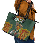 Personalized Kookaburras Field Hockey Leather Tote Bag Kangaroo Australian Indigenous Dot Art Style With Vibrant Sun Patterns