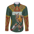Personalized Kookaburras Field Hockey Long Sleeve Button Shirt Kangaroo Australian Indigenous Dot Art Style With Vibrant Sun Patterns