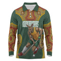 Personalized Kookaburras Field Hockey Long Sleeve Polo Shirt Kangaroo Australian Indigenous Dot Art Style With Vibrant Sun Patterns