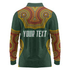 Personalized Kookaburras Field Hockey Long Sleeve Polo Shirt Kangaroo Australian Indigenous Dot Art Style With Vibrant Sun Patterns
