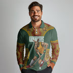 Personalized Kookaburras Field Hockey Long Sleeve Polo Shirt Kangaroo Australian Indigenous Dot Art Style With Vibrant Sun Patterns