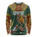 Personalized Kookaburras Field Hockey Long Sleeve Shirt Kangaroo Australian Indigenous Dot Art Style With Vibrant Sun Patterns