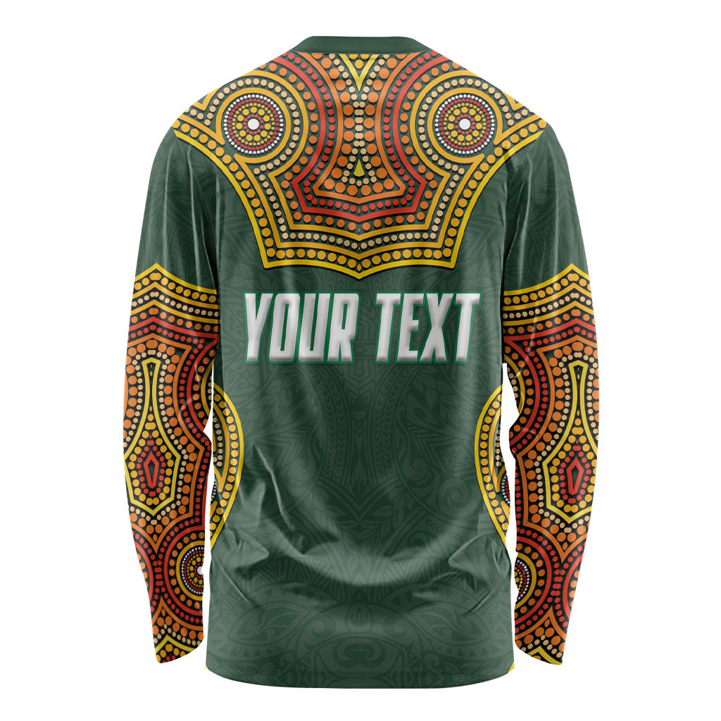Personalized Kookaburras Field Hockey Long Sleeve Shirt Kangaroo Australian Indigenous Dot Art Style With Vibrant Sun Patterns