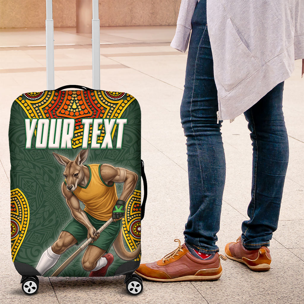 Personalized Kookaburras Field Hockey Luggage Cover Kangaroo Australian Indigenous Dot Art Style With Vibrant Sun Patterns