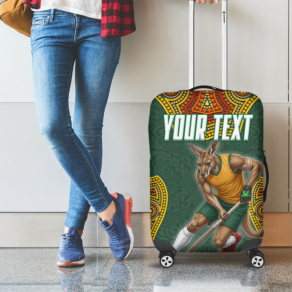Personalized Kookaburras Field Hockey Luggage Cover Kangaroo Australian Indigenous Dot Art Style With Vibrant Sun Patterns