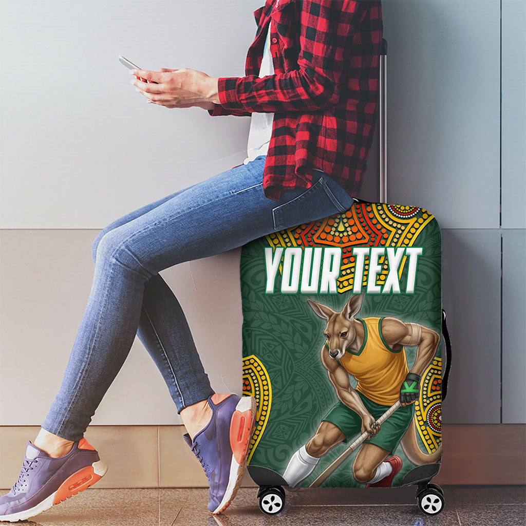 Personalized Kookaburras Field Hockey Luggage Cover Kangaroo Australian Indigenous Dot Art Style With Vibrant Sun Patterns