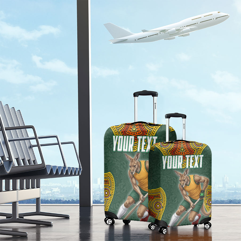Personalized Kookaburras Field Hockey Luggage Cover Kangaroo Australian Indigenous Dot Art Style With Vibrant Sun Patterns