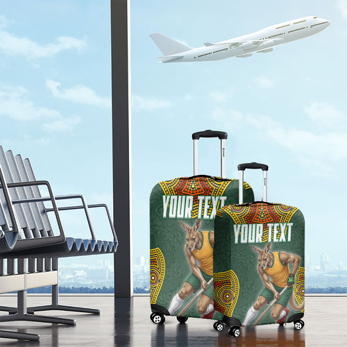 Personalized Kookaburras Field Hockey Luggage Cover Kangaroo Australian Indigenous Dot Art Style With Vibrant Sun Patterns