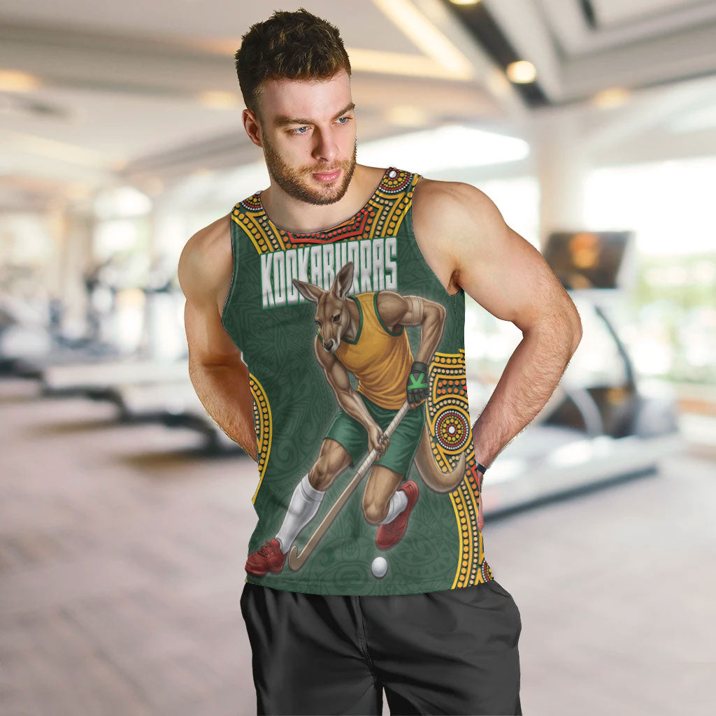 Personalized Kookaburras Field Hockey Men Tank Top Kangaroo Australian Indigenous Dot Art Style With Vibrant Sun Patterns