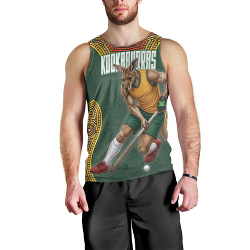 Personalized Kookaburras Field Hockey Men Tank Top Kangaroo Australian Indigenous Dot Art Style With Vibrant Sun Patterns