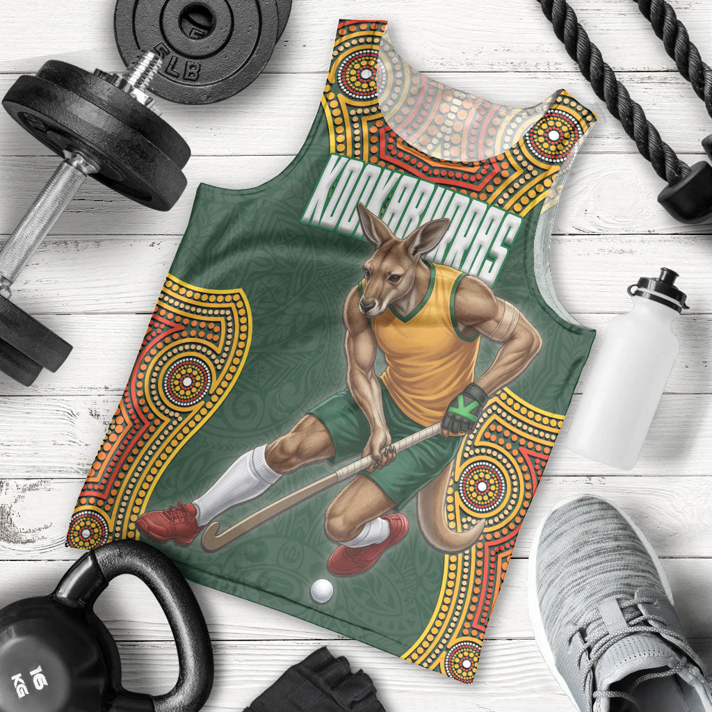 Personalized Kookaburras Field Hockey Men Tank Top Kangaroo Australian Indigenous Dot Art Style With Vibrant Sun Patterns