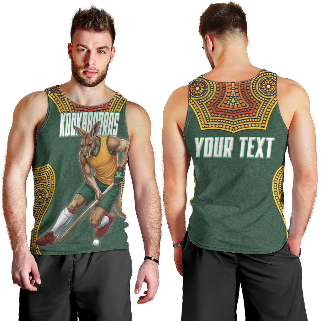 Personalized Kookaburras Field Hockey Men Tank Top Kangaroo Australian Indigenous Dot Art Style With Vibrant Sun Patterns
