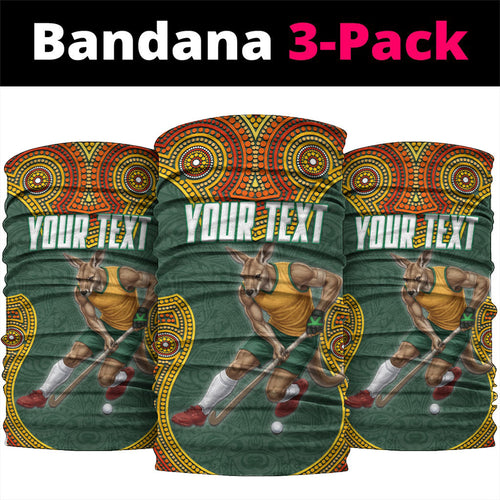 Personalized Kookaburras Field Hockey Neck Gaiter Kangaroo Australian Indigenous Dot Art Style With Vibrant Sun Patterns