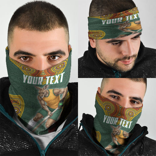 Personalized Kookaburras Field Hockey Neck Gaiter Kangaroo Australian Indigenous Dot Art Style With Vibrant Sun Patterns