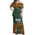 Personalized Kookaburras Field Hockey Off Shoulder Maxi Dress Kangaroo Australian Indigenous Dot Art Style With Vibrant Sun Patterns