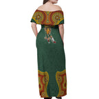 Personalized Kookaburras Field Hockey Off Shoulder Maxi Dress Kangaroo Australian Indigenous Dot Art Style With Vibrant Sun Patterns