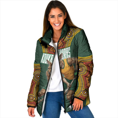 Personalized Kookaburras Field Hockey Padded Jacket Kangaroo Australian Indigenous Dot Art Style With Vibrant Sun Patterns