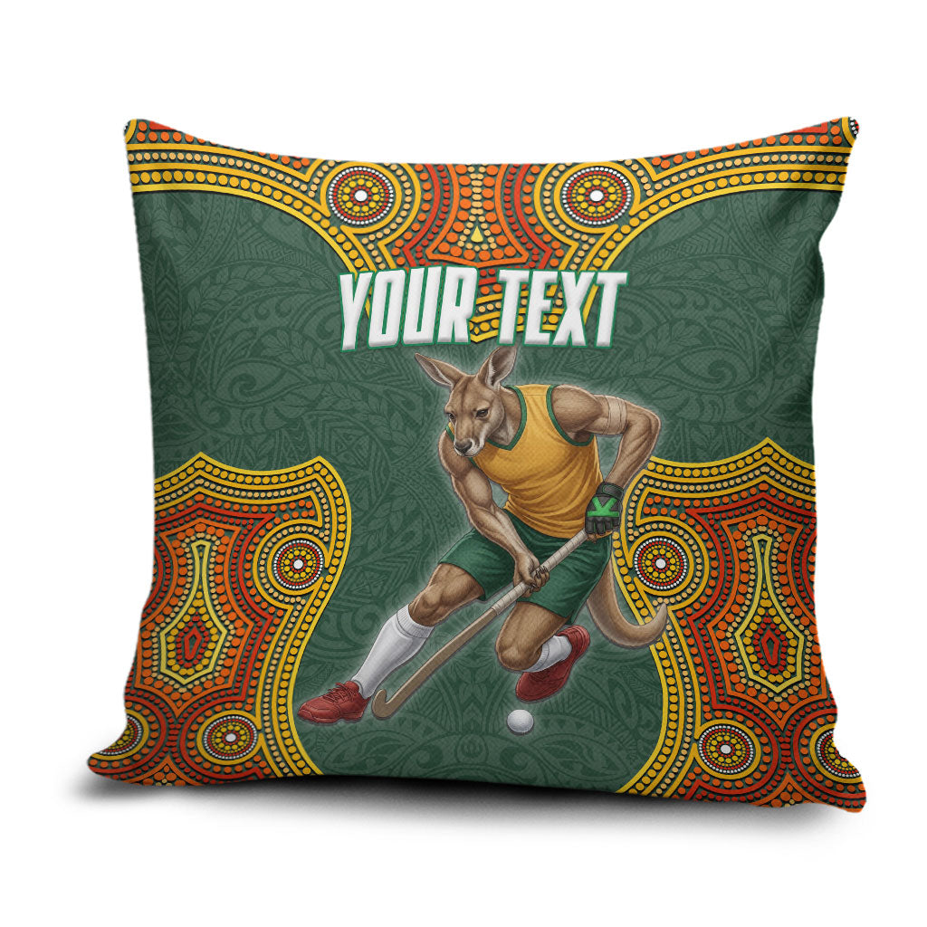 Personalized Kookaburras Field Hockey Pillow Cover Kangaroo Australian Indigenous Dot Art Style With Vibrant Sun Patterns