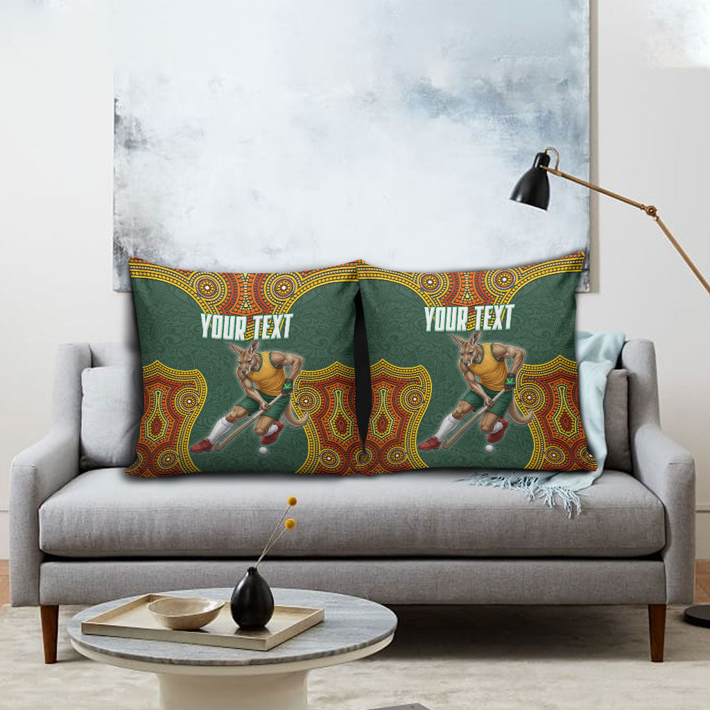 Personalized Kookaburras Field Hockey Pillow Cover Kangaroo Australian Indigenous Dot Art Style With Vibrant Sun Patterns