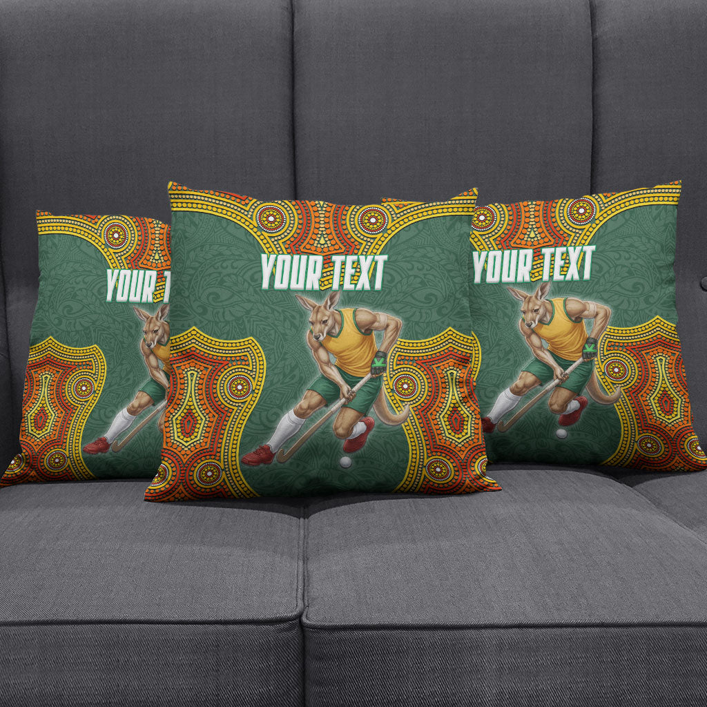 Personalized Kookaburras Field Hockey Pillow Cover Kangaroo Australian Indigenous Dot Art Style With Vibrant Sun Patterns