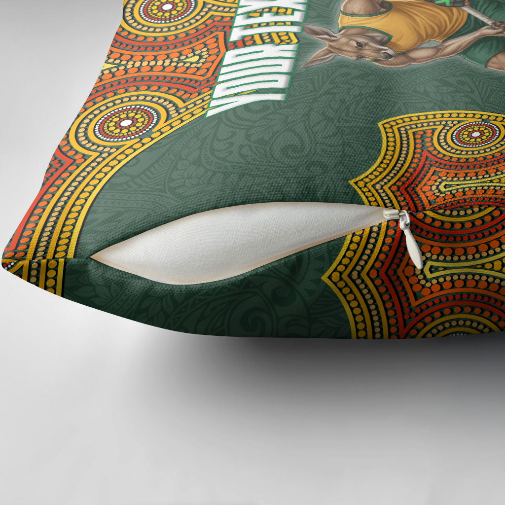 Personalized Kookaburras Field Hockey Pillow Cover Kangaroo Australian Indigenous Dot Art Style With Vibrant Sun Patterns