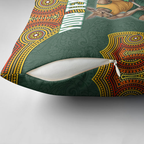 Personalized Kookaburras Field Hockey Pillow Cover Kangaroo Australian Indigenous Dot Art Style With Vibrant Sun Patterns