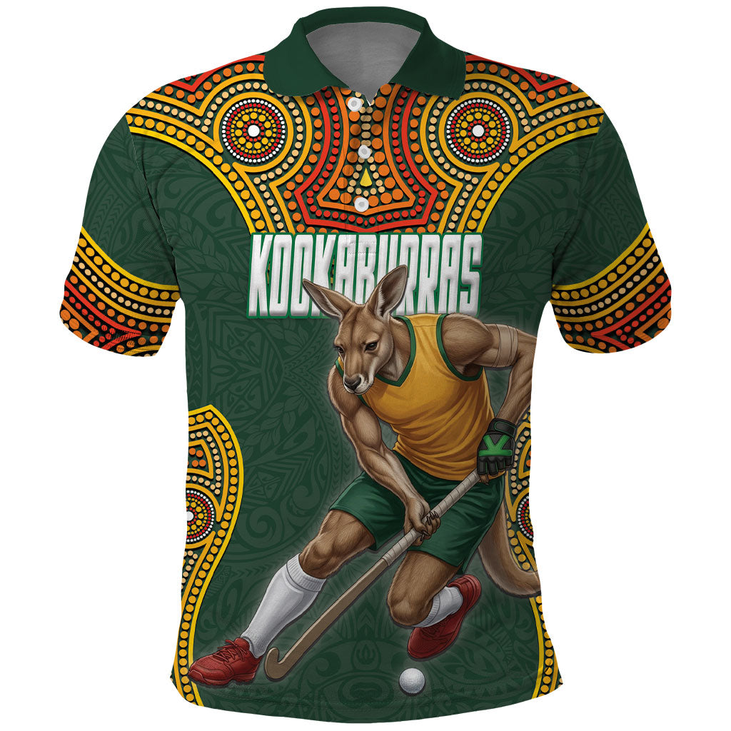 Personalized Kookaburras Field Hockey Polo Shirt Kangaroo Australian Indigenous Dot Art Style With Vibrant Sun Patterns