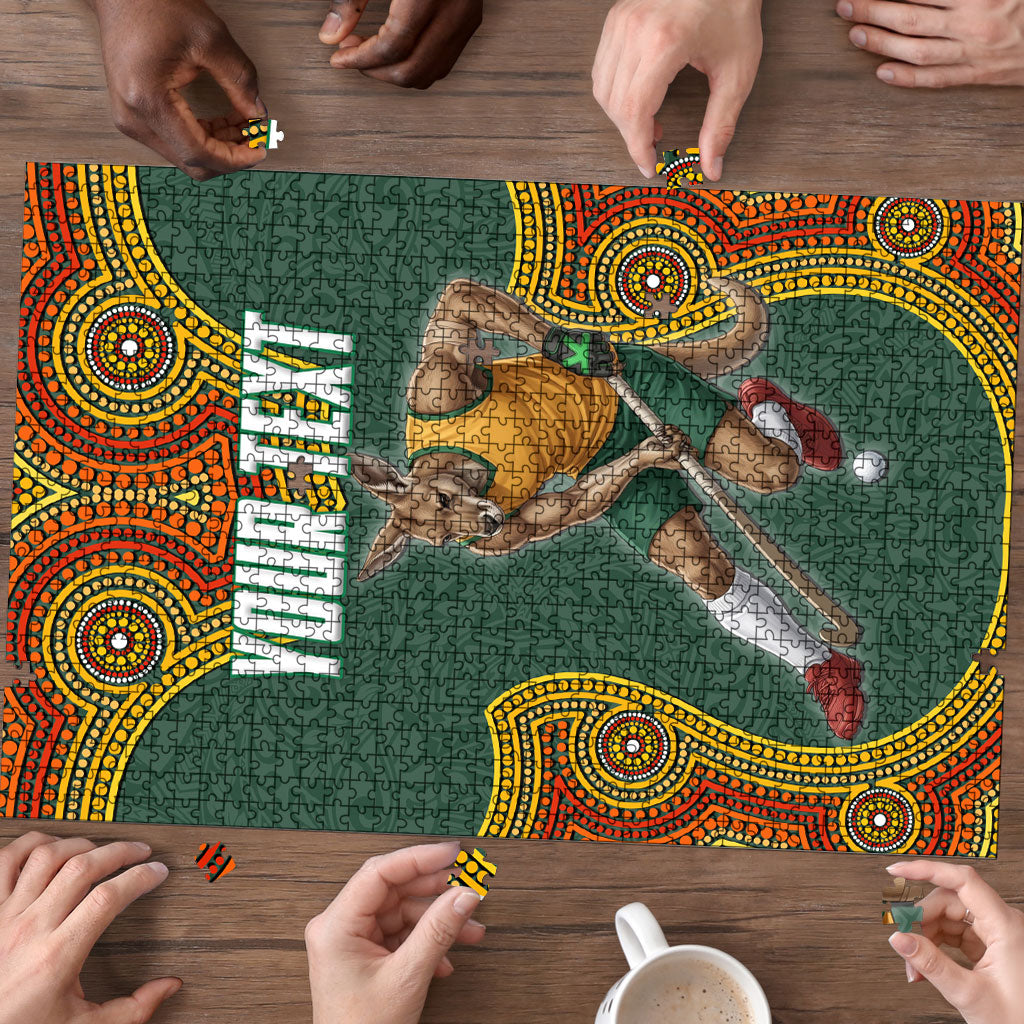 Personalized Kookaburras Field Hockey Puzzle Kangaroo Australian Indigenous Dot Art Style With Vibrant Sun Patterns