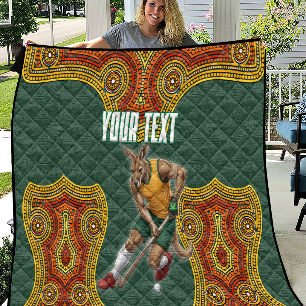 Personalized Kookaburras Field Hockey Quilt Kangaroo Australian Indigenous Dot Art Style With Vibrant Sun Patterns