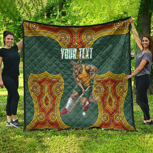 Personalized Kookaburras Field Hockey Quilt Kangaroo Australian Indigenous Dot Art Style With Vibrant Sun Patterns