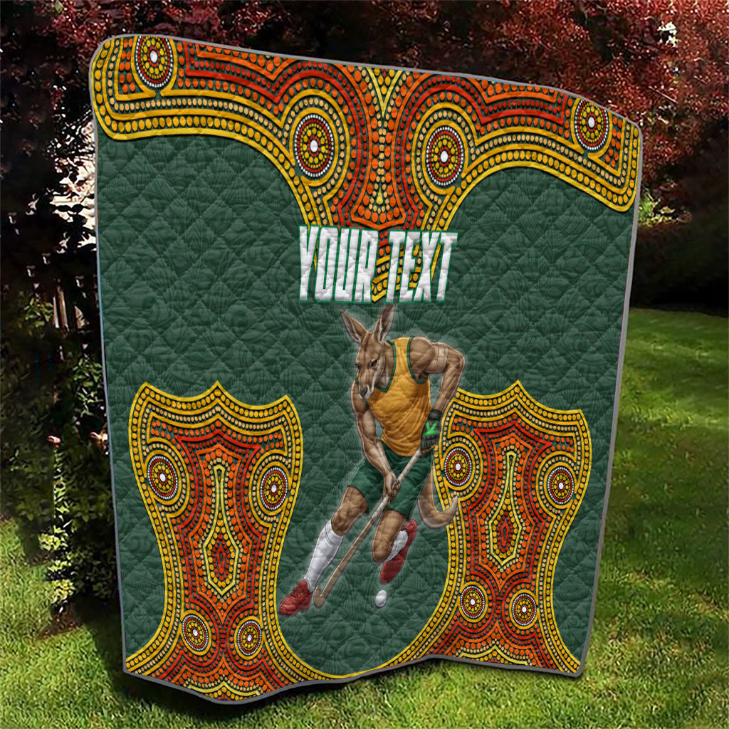 Personalized Kookaburras Field Hockey Quilt Kangaroo Australian Indigenous Dot Art Style With Vibrant Sun Patterns