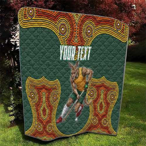 Personalized Kookaburras Field Hockey Quilt Kangaroo Australian Indigenous Dot Art Style With Vibrant Sun Patterns