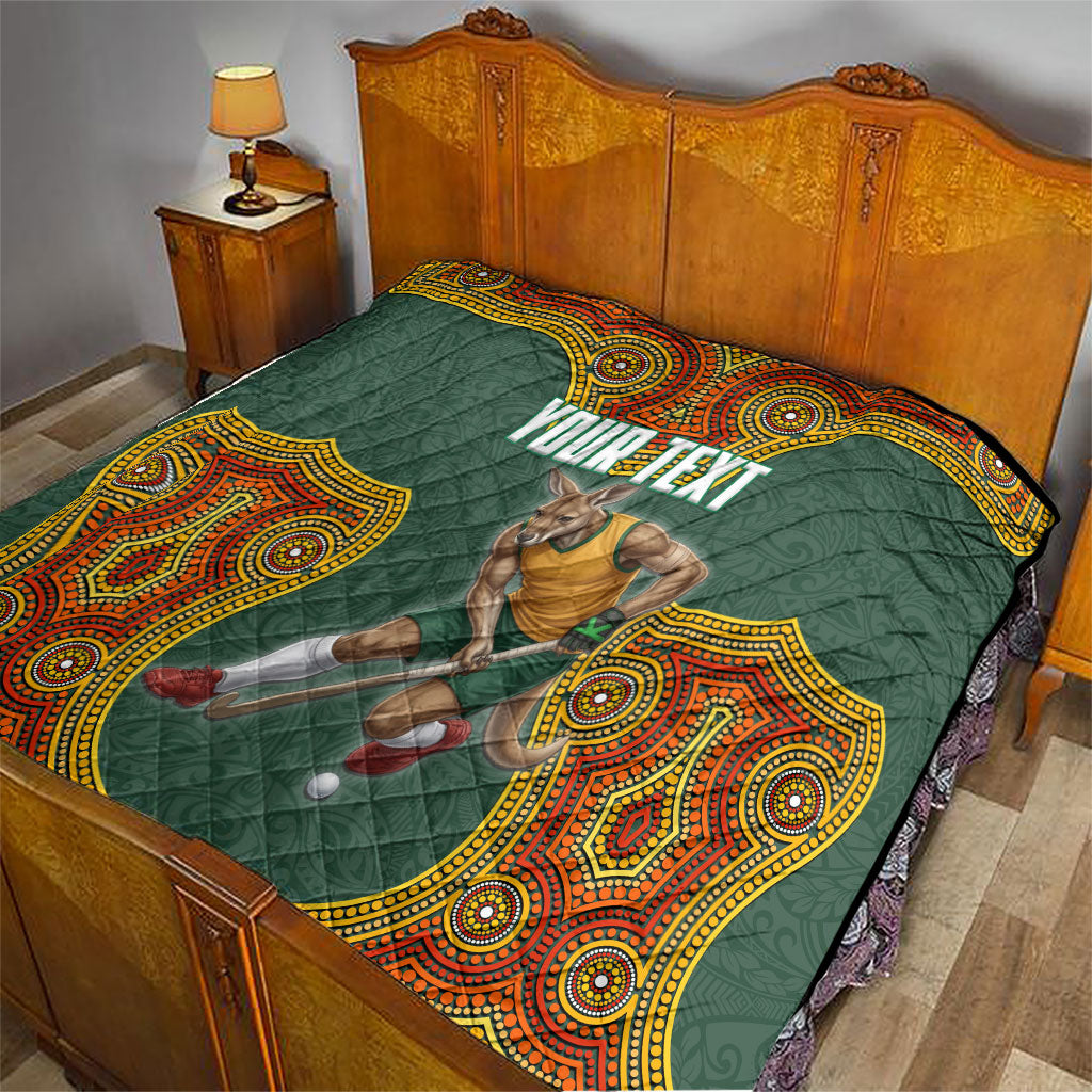 Personalized Kookaburras Field Hockey Quilt Kangaroo Australian Indigenous Dot Art Style With Vibrant Sun Patterns