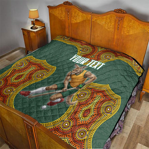 Personalized Kookaburras Field Hockey Quilt Kangaroo Australian Indigenous Dot Art Style With Vibrant Sun Patterns