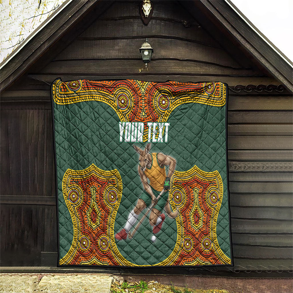 Personalized Kookaburras Field Hockey Quilt Kangaroo Australian Indigenous Dot Art Style With Vibrant Sun Patterns