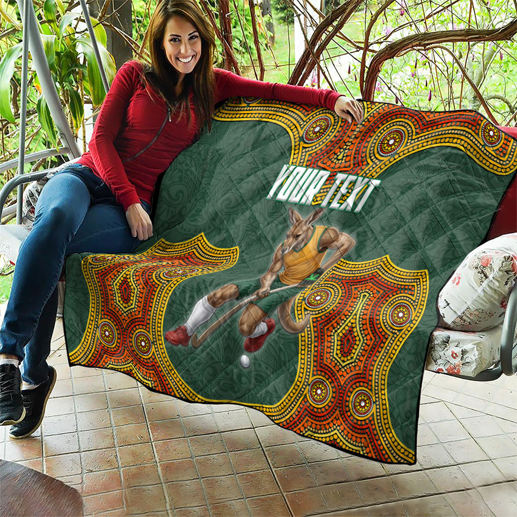 Personalized Kookaburras Field Hockey Quilt Kangaroo Australian Indigenous Dot Art Style With Vibrant Sun Patterns