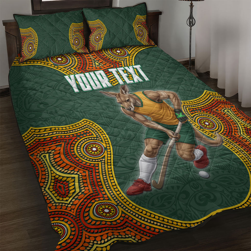 Personalized Kookaburras Field Hockey Quilt Bed Set Kangaroo Australian Indigenous Dot Art Style With Vibrant Sun Patterns