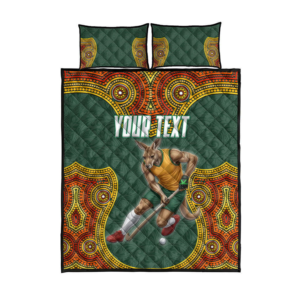 Personalized Kookaburras Field Hockey Quilt Bed Set Kangaroo Australian Indigenous Dot Art Style With Vibrant Sun Patterns