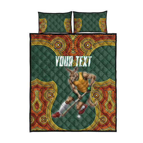 Personalized Kookaburras Field Hockey Quilt Bed Set Kangaroo Australian Indigenous Dot Art Style With Vibrant Sun Patterns