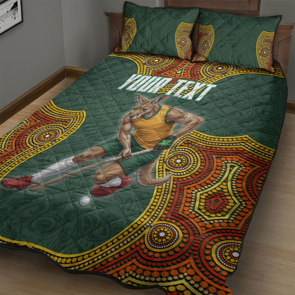 Personalized Kookaburras Field Hockey Quilt Bed Set Kangaroo Australian Indigenous Dot Art Style With Vibrant Sun Patterns