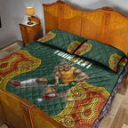Personalized Kookaburras Field Hockey Quilt Bed Set Kangaroo Australian Indigenous Dot Art Style With Vibrant Sun Patterns