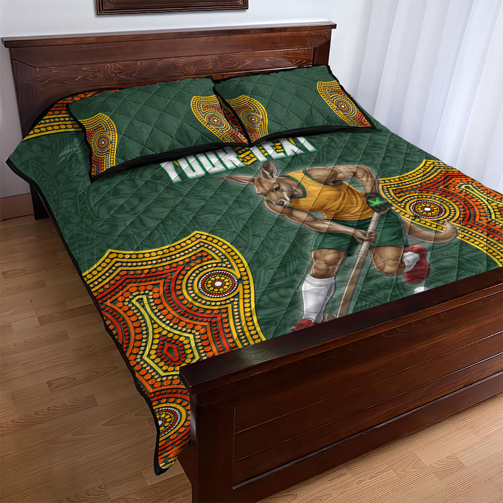 Personalized Kookaburras Field Hockey Quilt Bed Set Kangaroo Australian Indigenous Dot Art Style With Vibrant Sun Patterns