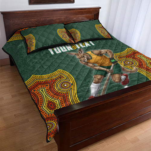 Personalized Kookaburras Field Hockey Quilt Bed Set Kangaroo Australian Indigenous Dot Art Style With Vibrant Sun Patterns