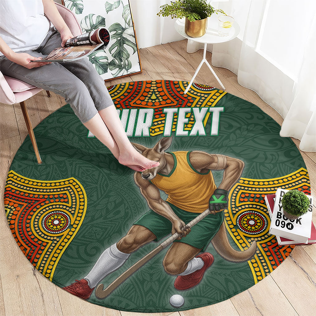 Personalized Kookaburras Field Hockey Round Carpet Kangaroo Australian Indigenous Dot Art Style With Vibrant Sun Patterns