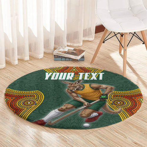 Personalized Kookaburras Field Hockey Round Carpet Kangaroo Australian Indigenous Dot Art Style With Vibrant Sun Patterns
