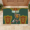 Personalized Kookaburras Field Hockey Rubber Doormat Kangaroo Australian Indigenous Dot Art Style With Vibrant Sun Patterns