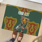 Personalized Kookaburras Field Hockey Rubber Doormat Kangaroo Australian Indigenous Dot Art Style With Vibrant Sun Patterns