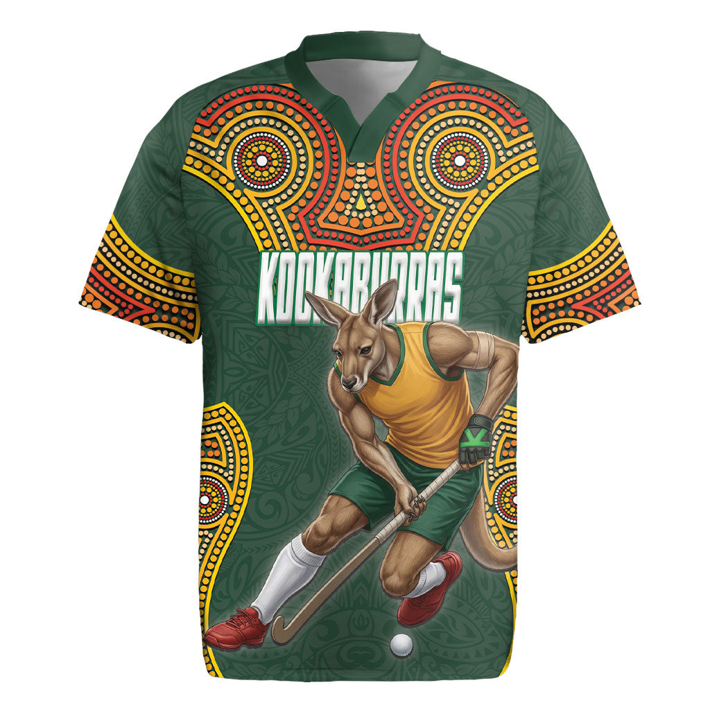 Personalized Kookaburras Field Hockey Rugby Jersey Kangaroo Australian Indigenous Dot Art Style With Vibrant Sun Patterns