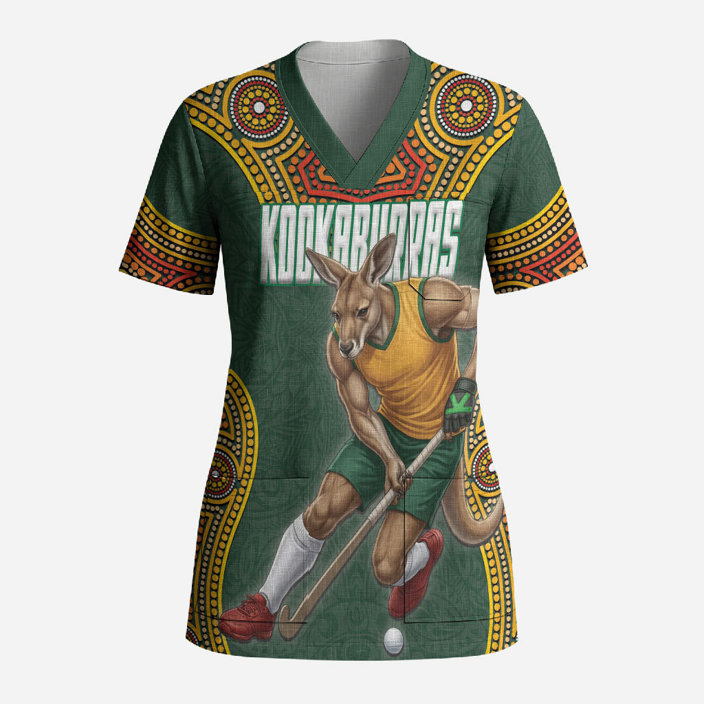 Personalized Kookaburras Field Hockey Scrub Top Kangaroo Australian Indigenous Dot Art Style With Vibrant Sun Patterns